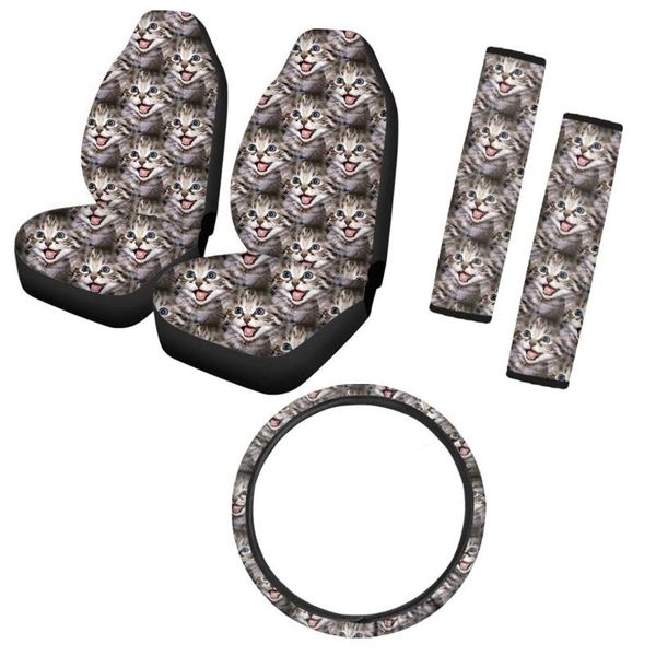 

lovely animal cat print 5pcs car seat covers comfortable car steering wheel cover for most durable seat belt covers