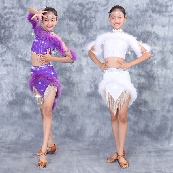 

stage wear children's professional latin dress bright diamond dance skirts performance competition dresses dqs3846, Black;red