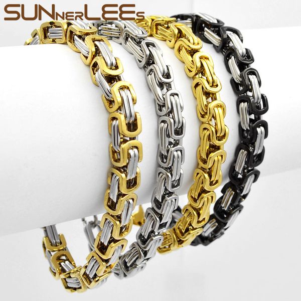 

link, chain sunnerlees fashion jewelry stainless steel necklace 5mm~9mm byzantine link silver color gold plated men women sc09 b, Black