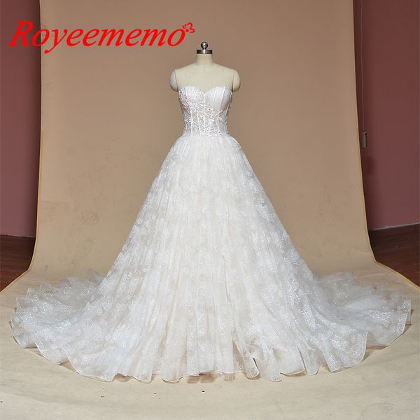 

2019 Glitter shinniy lace Wedding Dress A-line skirt spark Bridal gown custom made wedding gown wholesale price bridal dress, Picture color