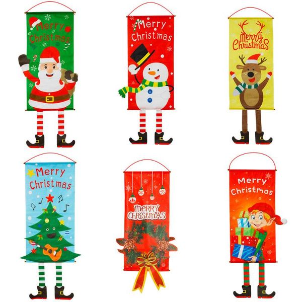 

christmas decorations 2021 cloth hanging flags banners santa claus snowman elk window pendant wall sticker year party diy decoration