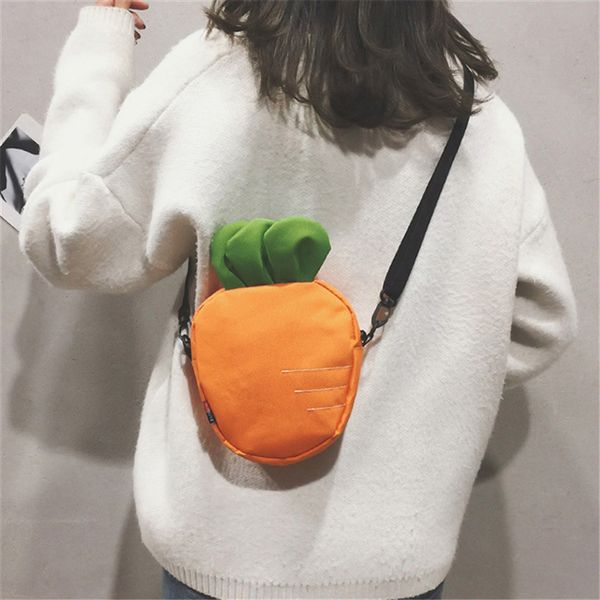

ladies 2020 cute carrot bag lovely canvas shoulder bag radish shape crossbody mini casual cartoon for girl