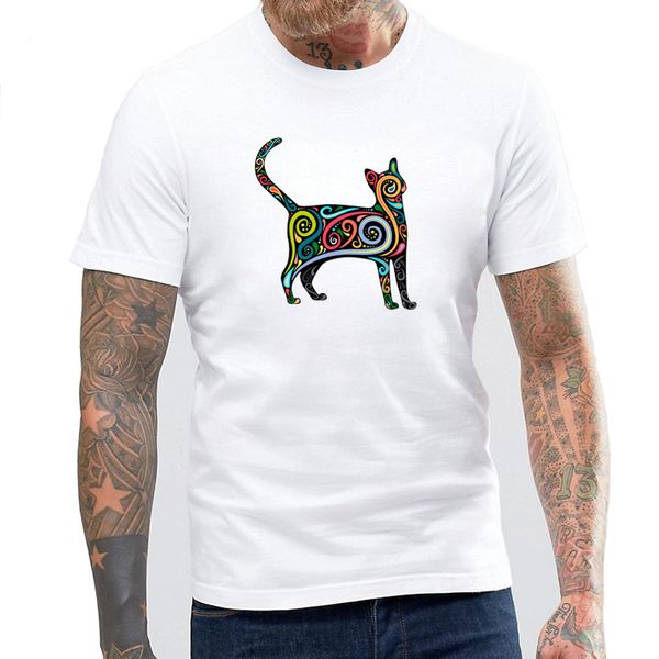

blwhsa new style colorful fat cat design men's t shirt cool casual male t-shirt