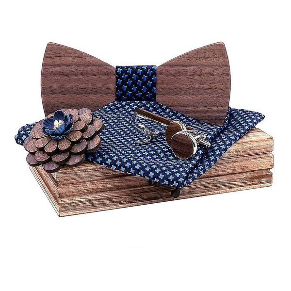 

wooden bow tie set lavalier cufflinks wedding bow tie pocket square scarf set with wooden box collared shirt, Blue;purple