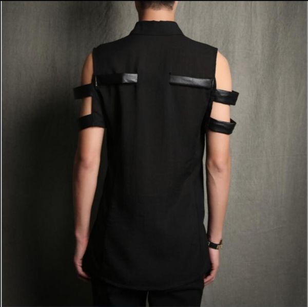 

s-4xl summer new fashion short-sleeve hairstylist personality shirt slim pu leather splicing nightclub singer costumes, White;black