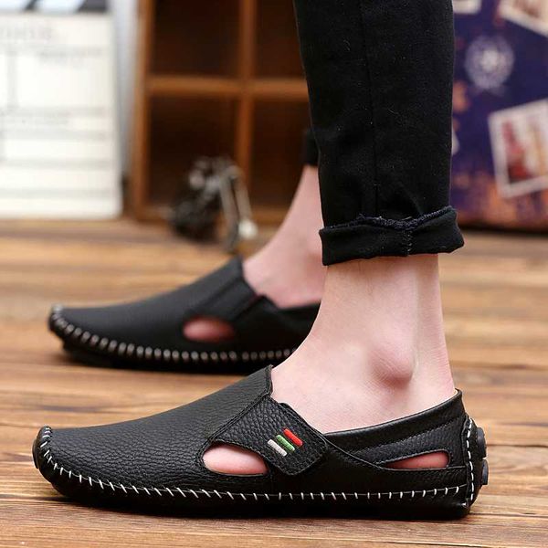 

men shoes casual genuine leather mens loafers moccasins handmade slip on boat shoes classical homme oversized h338 zapatos, Black