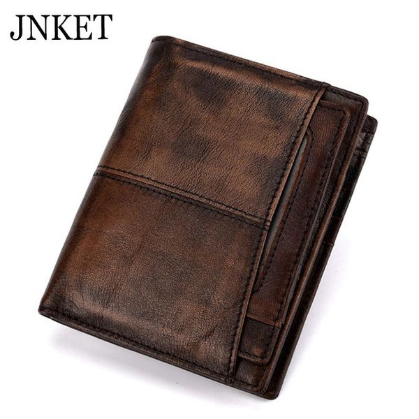 

jnket rfid antitheft wallet retro men's wallet cow leather clutch short coins purse card holder notecase, Red;black