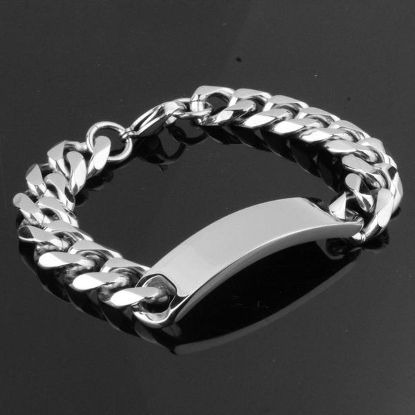 

width 15mm length 8-11 inch polished blank stainless steel silver color bracelet men women fashion titanium steel jewelry gift, Black