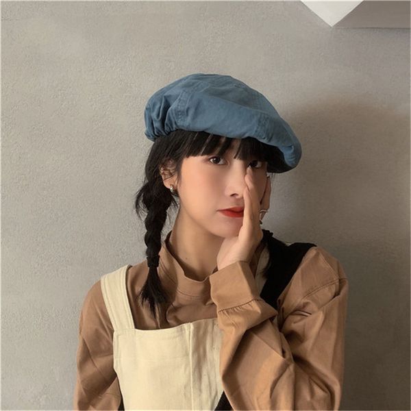 

vintage college style beret spring / summer 2020 new girl black red blue beige khaki hats painter hat for women, Blue;gray