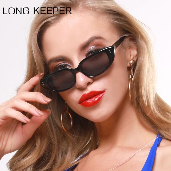 

long keeper small cat eye sunglasses women retro rivet ladies sun glasses female narrow eyewear zonnebril, White;black