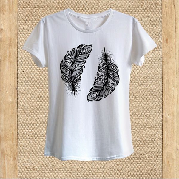 

black feathers t--shirt 100% cotton women cool casual tee shirt