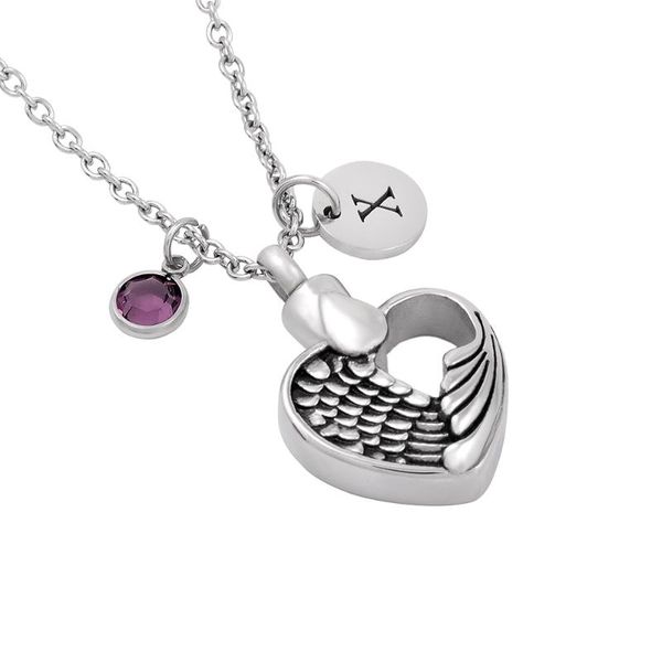 

chains ijmd0041 stainless steel angel heart cremation pendant keepsake necklace for ashes urn men women with chain jewelry, Silver