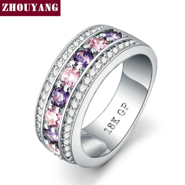 

fashion cocktail party women rings silver color purple crystals bijoux cubic zirconia ring jewelry chirstmas gift zyr585, Golden;silver