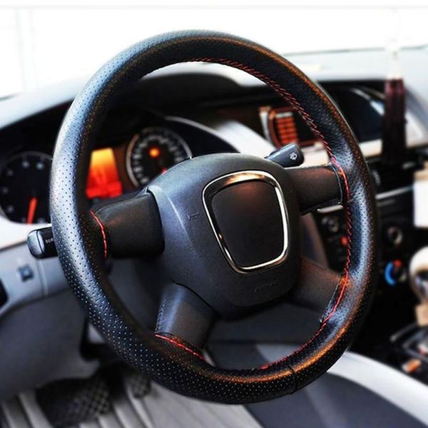 

1pcs durable black gray beige pu leather diy car steering wheel cover with needles and thread car-styling accessories