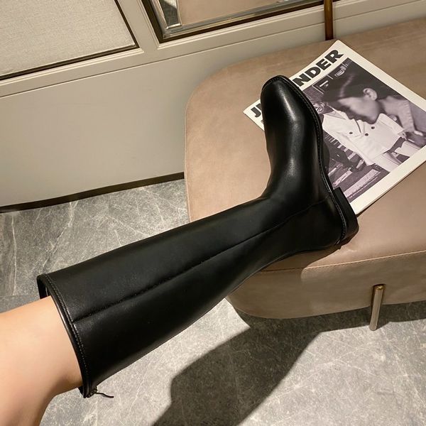 

shoes women boots over knee boots-women booties woman 2020 low heel zipper winter footwear over-the-knee autumn rubber boots, Black