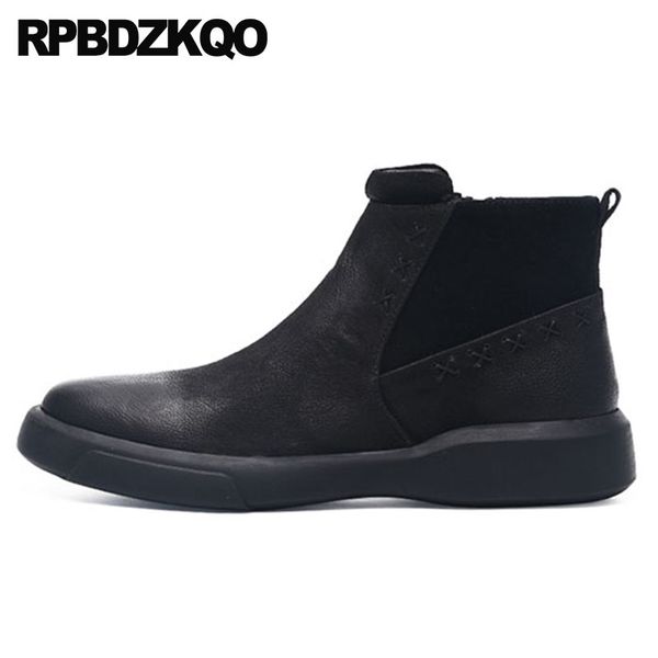 

boots autumn 2021 zipper mens winter warm fall ankle luxury short black fur shoes genuine leather lined full grain