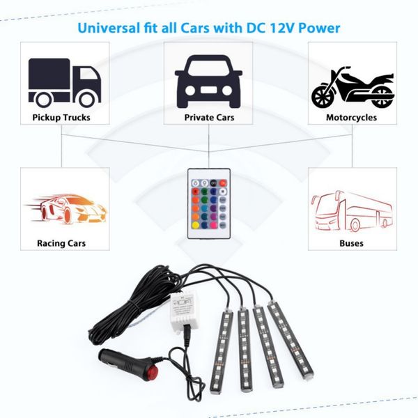 

car multi-color truck interior atmosphere under dash seat floor neon lighting kit wireless remote control turn signal lamp
