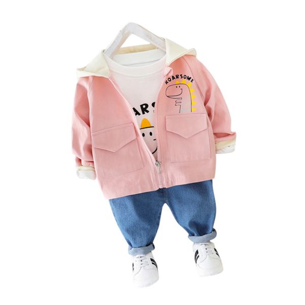 

2020 Children Autumn Clothing Sets Baby Boys Girls Clothes Suits Toddler Hooded Cartoon Coats T Shirt Pants 3Pcs Infant Costume, Pink