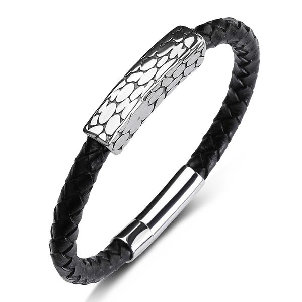 

charm bracelets high end genuine leather chain bracelet men square geometry stainless steel for male women casual luxurious punk homme, Golden;silver