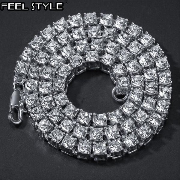 

5mm mens necklaces iced out 1 row rhinestone choker bling crystal tennis chain necklace for men hip hop jewelry dropshipping, Silver