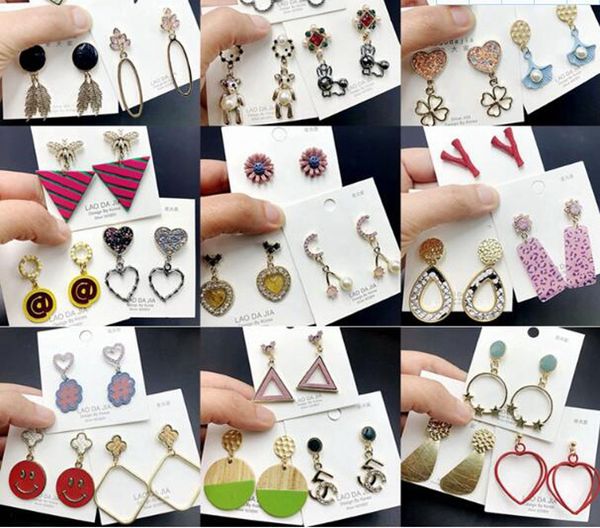 

10pairs/lot mix styles 18k gold plated crystal fashion earrings stud for craft jewelry gift ea35, Golden;silver