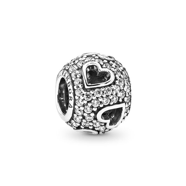 

ale 925 sterling silver abstract pave cut-out tumbling hearts charms beads with cubic zirconia fit pandora bracelets for diy jewelry making, Black