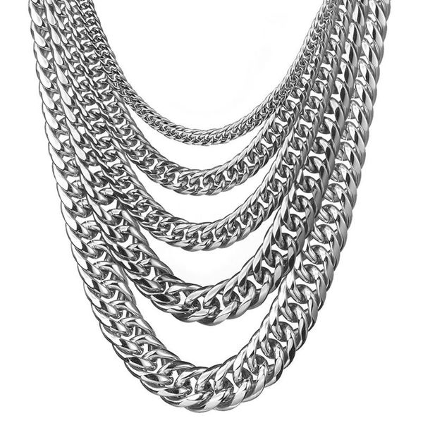 

granny chic 11/13/16mm men's stainless steel necklace silver color curb cuban link chain necklace male collar fashion jewelry