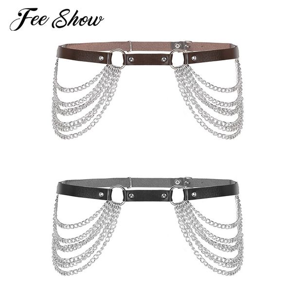 

женщины горячие punk gothic пояс rave outfit регулируемого кожезаменитель harness пояс пояс caged тело с уплотнительными кольцами и цепью ки, Black;brown