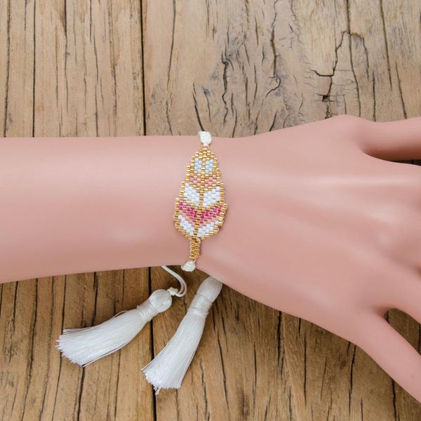 

miyuki braided beads classic leaf tassel bracelet, Black