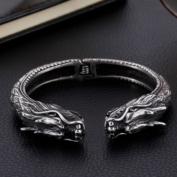 

новые нержавеющей стали манжета браслеты браслеты мужские punk rock wolf head arm браслет heavy brazaletes мужские украшения, Black