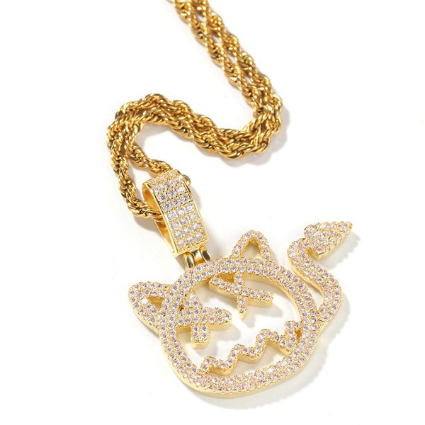 

pendant necklaces iced out crystal little devil pendants necklace full rhinestone cartoon cat demon hip hop rapper jewelry, Silver