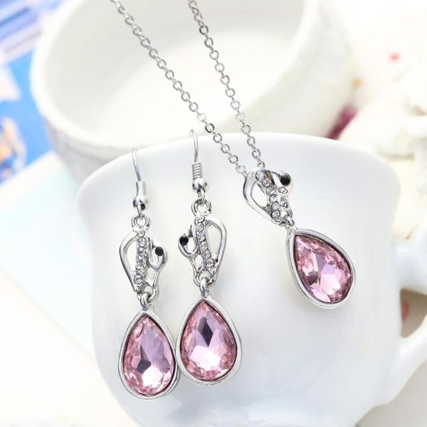 

new arrival wedding jewelry set colorful cubic zircon necklace earring sets for women bridal party jewelry sets, Silver
