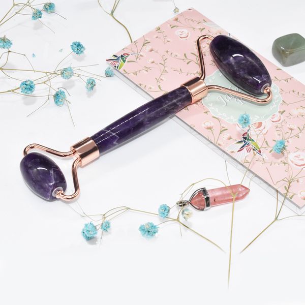 

purple crystal jade roller facial massager portable face lift massage roller wrinkle removal face lifting tool amethyst roller