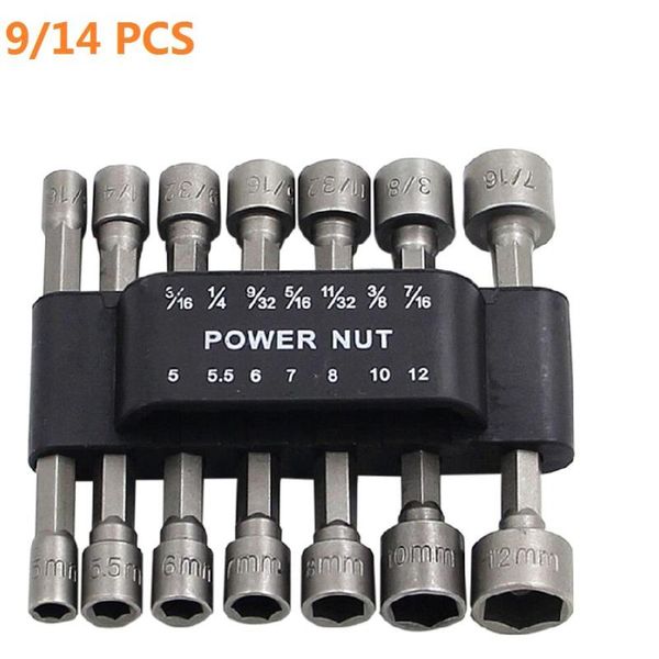 

9/14 pcs/set magnetic hex socket sleeve wrench set nozzles nut driver screwdriver accessories 5-12mm powerful drill tool new