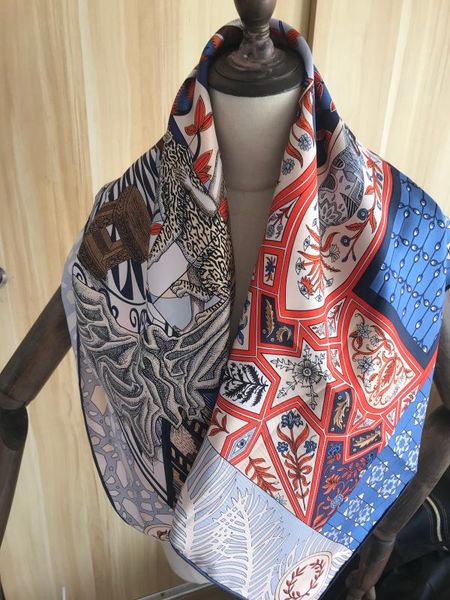 

scarves 2021 arrival spring classic pattern 100% pure silk scarf twill hand made roll 90*90 cm shawl wrap for women lady, Blue;gray