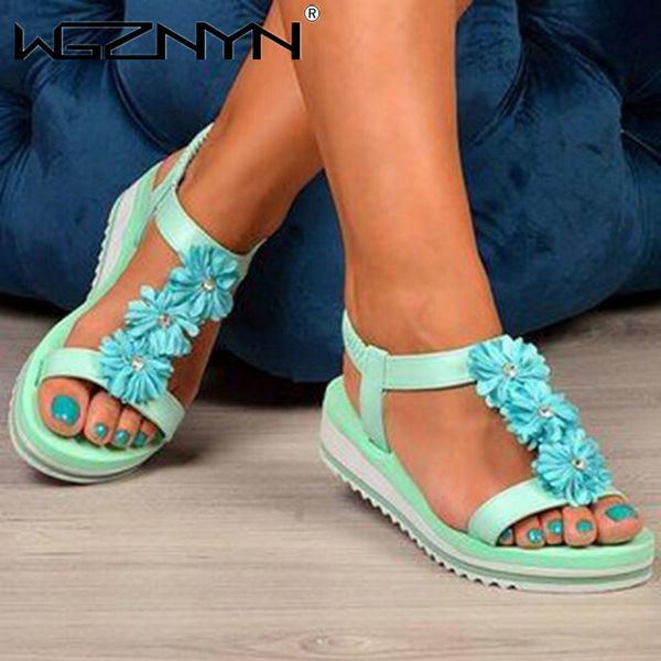 

classic women sandals flower t-tied slip on casual ladies shoes woman elastic band ankle strap platform female flat comfort shoe, Black