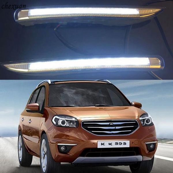 

cscsnl 2pcs 12v abs led drl daytime running lights with turnning yellow signal headlamp for koleos 2011 2012 2013 2014