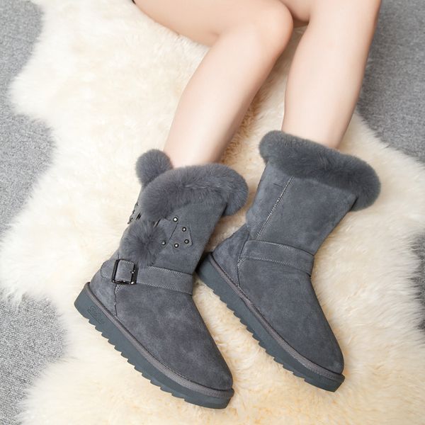 

новые женская из натуральной кожи снега сапог мех botas mujer зимняя шерсть мода середина теленок обувь для женщин теплой зимних сапог обуви, Black