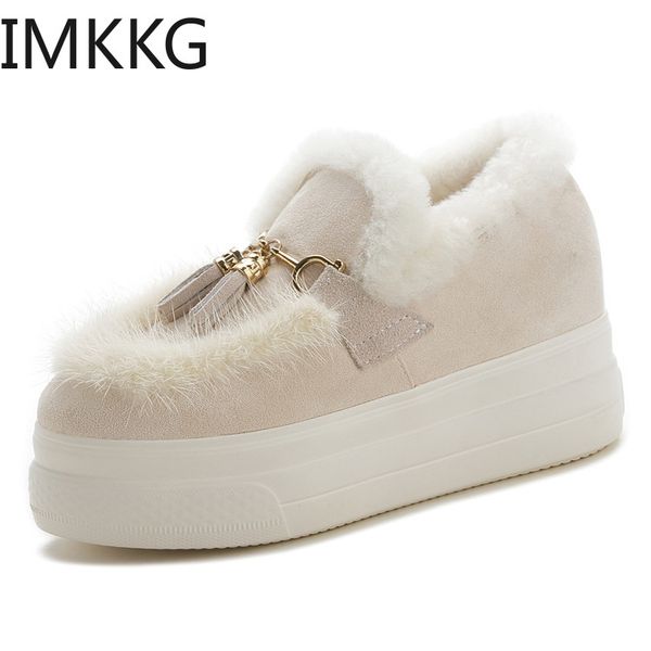 

winter flat women's shoes wool warm flats tassel boat shoes padded casual women shoe ballet flats, Black