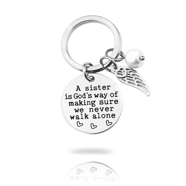 

round keychain man letter key chain women sister key ring chain for pants kid pendant holder alloy brelok, Silver