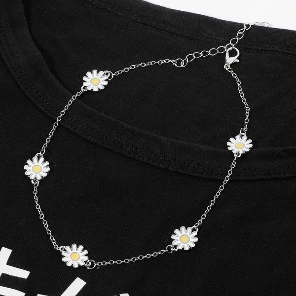 

pendant necklaces handmade daisies flower white sunflower clavicle chain choker necklace for women girl fashion gifts romantic chic jewelry, Silver
