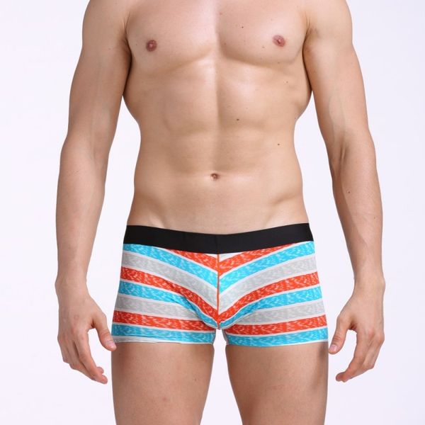 

underpants men's underwear low-waisted stripe flowers printed multicolor printing u pouch bag super soft and thin boxers, Black;white