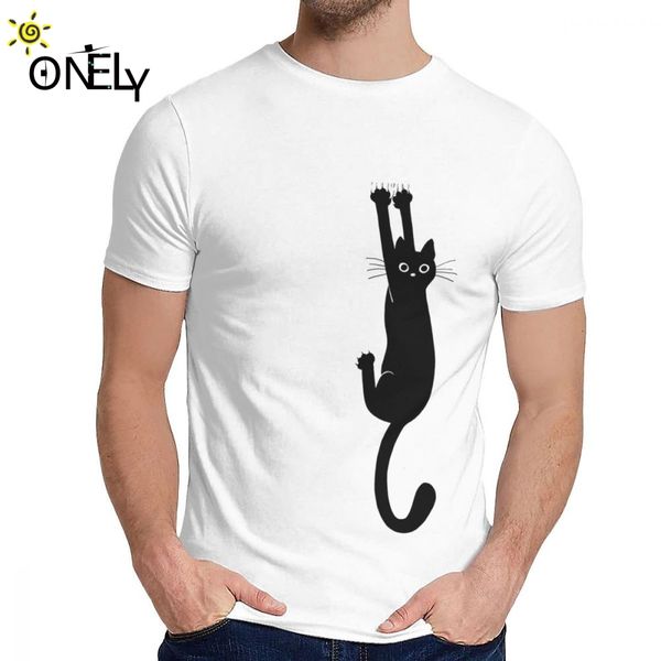 

quality cotton black cat holding on short sleeve for man graphic print nice fashion o-neck tee