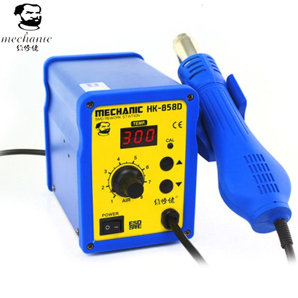 

12 sets mechanic hk-858d smd air rework station digital electronic welding iron dc version portable without power supply