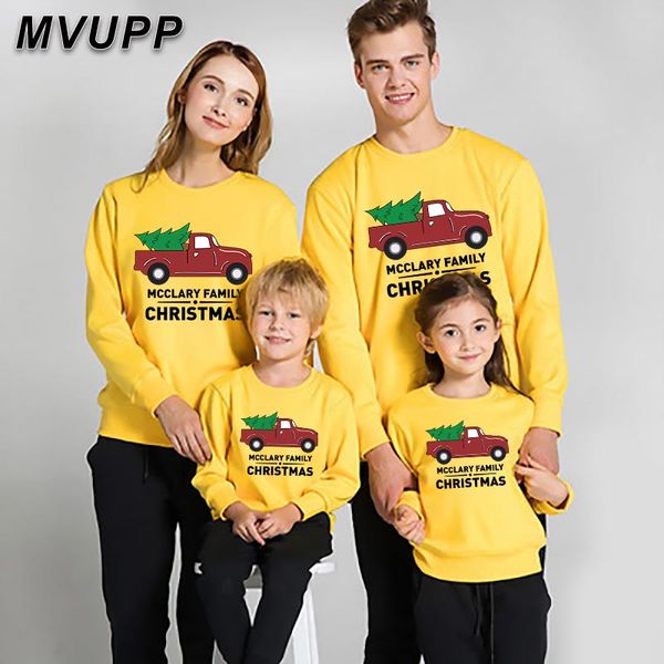 

cartoon family christmas tree sweatshirt warm winter clothes cute father mother baby boy girl kids outfits clothing streetwear, Blue