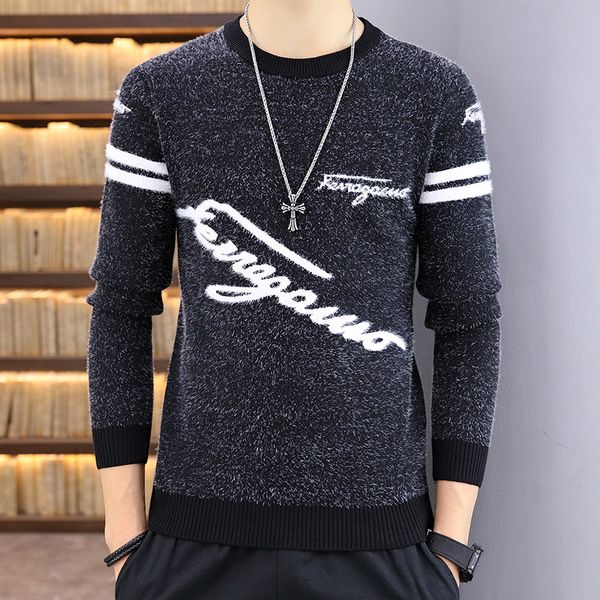 

sweater winter thick warm pullover fashion casual slim crewneck trend black clothing male fit long sleeve pull homme hot, White;black
