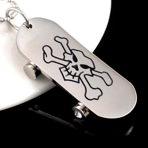 

amumiu jewelry pendants necklace cool skull skateboard charming for men women biker punk style party gifts hp1743, Silver