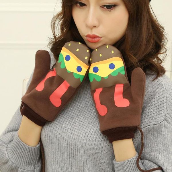 

five fingers gloves women cute wool ladies plush mittens outdoor warm soft short full finger winter flip double thick st1661, Blue;gray