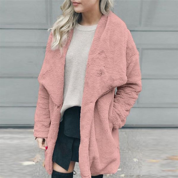 

plush jacket women's casual jacket winter thick warm outwear plush lady pocket long outercoat plus size new arrival coat n4, Black;brown