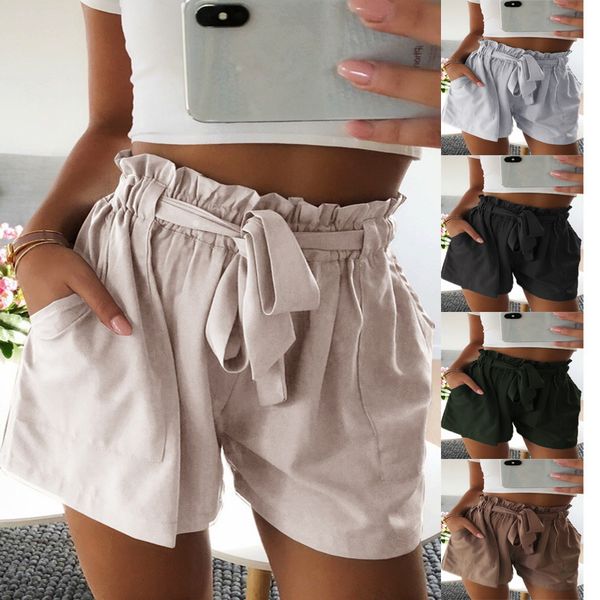 

women's shorts pure color women summer 2021 loose casual drawstring waist short pants for womens cute with belt plus size, White;black